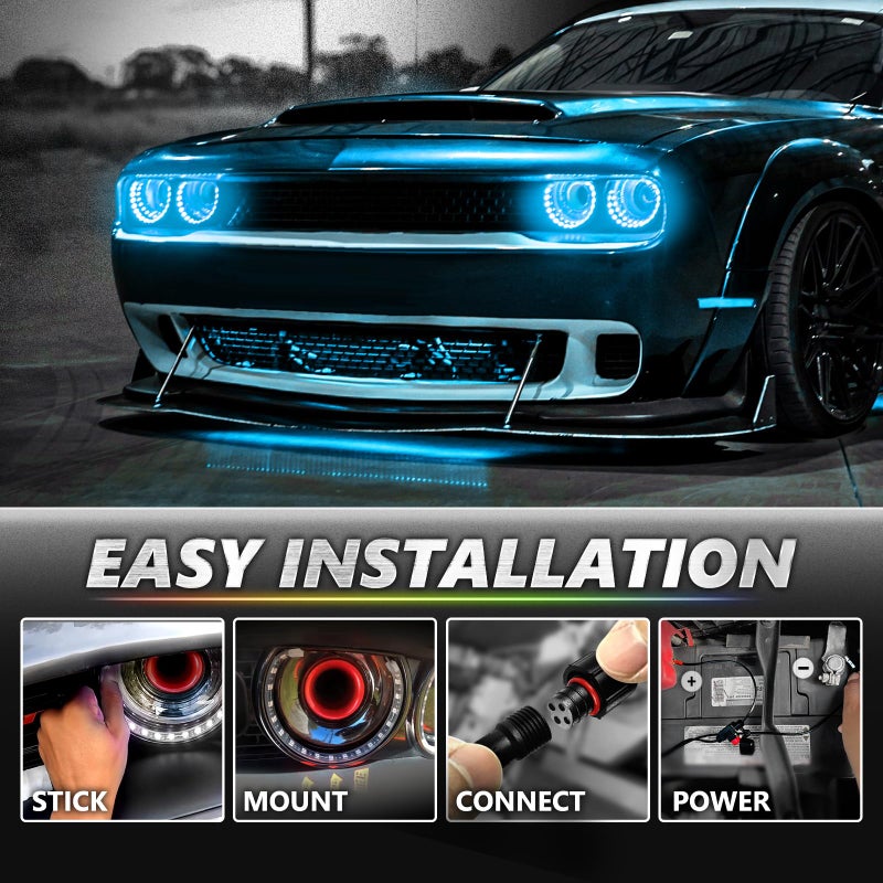 OPT7 Aura Pro Halo Lights DRL for 2008-2023 Dodge Challenger with App & Remote Control, Multi-Color Mode, Demon Eye, Angel Eye, Headlight Accessories, Easy Installation - Image 5
